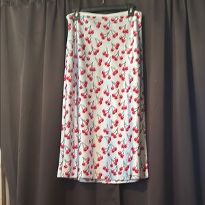 Coach White and Red Floral Midi Skirt